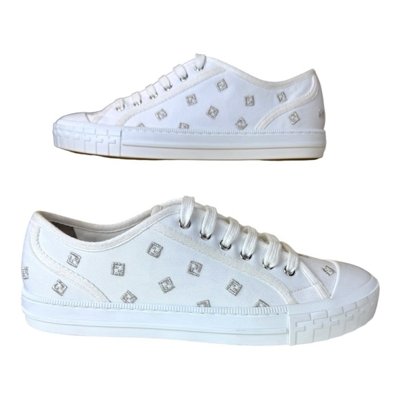 Fendi Domino White Canvas Logo Unisex Sneakers Women’s 11.5/ Men’s 10 - Pristine - Picture 5 of 15